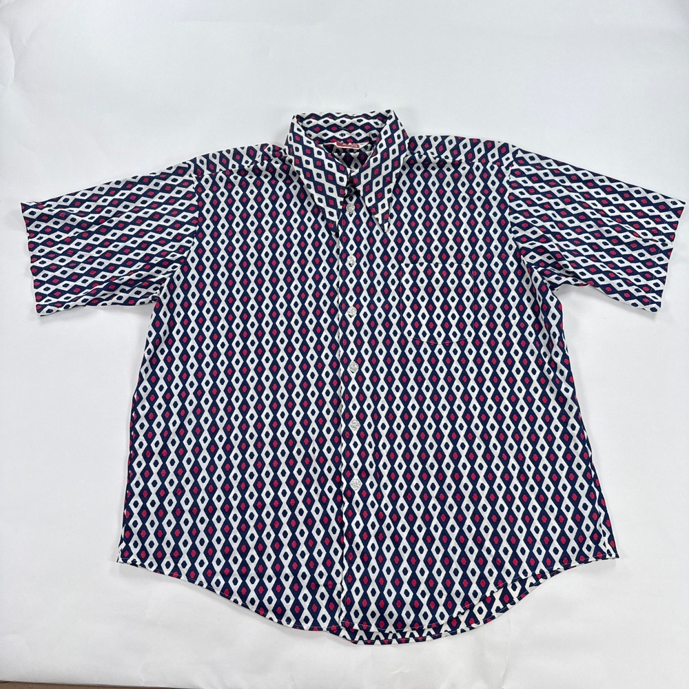 Vintage Manhattan ManKnit Shirt Mens XL Dagger Collar 70s Geometric Disco